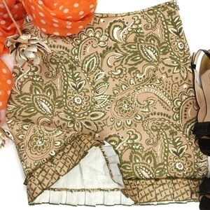 Harold Tan Green Paisley Fringed Studded Skirt Size 2